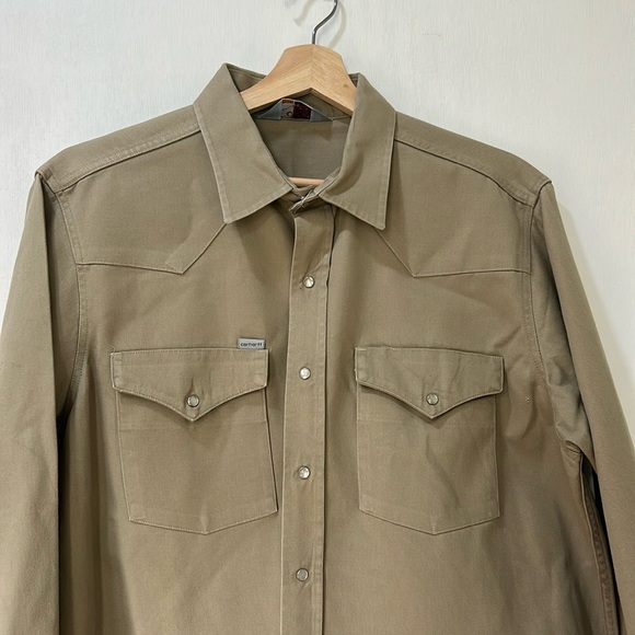 CARHARTT MENS BUTTON DOWN SHIRT WORKWEAR TAN Sz L or XL - Picture 4 of 12